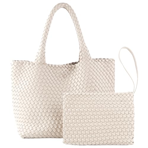 Image of Woven Tote Bag for Women Vegan Leather Handwoven Bags with Small Purse