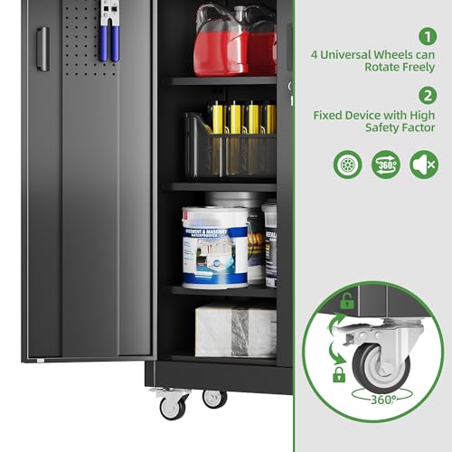 Image of 71 in. Garage Storage Cabinet with Wheels, 5 Shelves, Black