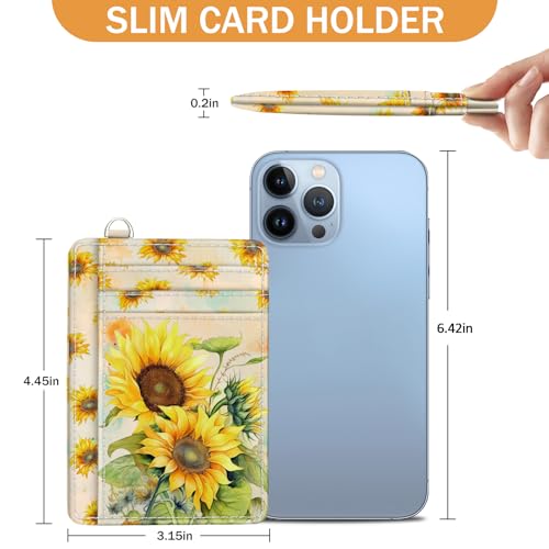 Image of Yonlevres Sunflower Credit Card Holder Slim RFID Wallet Women Small Travel | Front Pocket, Handy, RFID Blocking, Woman Girls Ladies Gifts, D-ring for Keychain,Thin Mini Card Case, ID Window, PU Leather