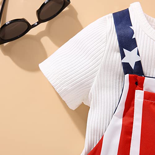 Guodeunh 4Th Of July Toddler Baby Girl Boy Patriotic Outfits Solid T-Shirt Tees American Flag Pocket Overalls Strap Jumpsuits (White, 2-3T) #TOP3
