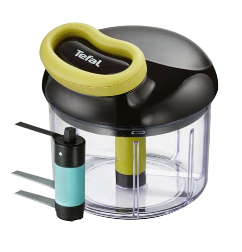 Tefal 5 Segundos - Picadora Manual 900 ml con Kit para Hielo | 2 Cabezales con Cuchillas de Acero Inoxidable y Hoja para Puré, Sin Electricidad, Rápida y Segura, Verduras, Cebolla, Fácil de Limpiar