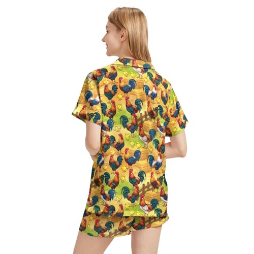Image of Funny Pajamas for Women Set Print Satin Loungewear Pjs Short Sleeve Button Down Top and Shorts Sets Sleepwear XS-3XL