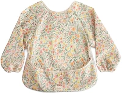 Mushie Long Sleeve Baby Bib - Water Resistant & Adjustable - Pastel Blooms