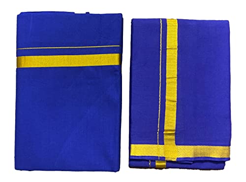 Image of PRAKASAM COTTON Mens Colour Jari Cotton dhoti and Angavastram Set (1.30X2.00 Meter Dhoti, 36X1.80 towel)
