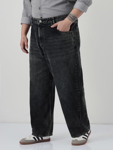 Image of Urbano Plus Men's Loose Baggy Fit Heavy Washed Jeans Non-Stretchable