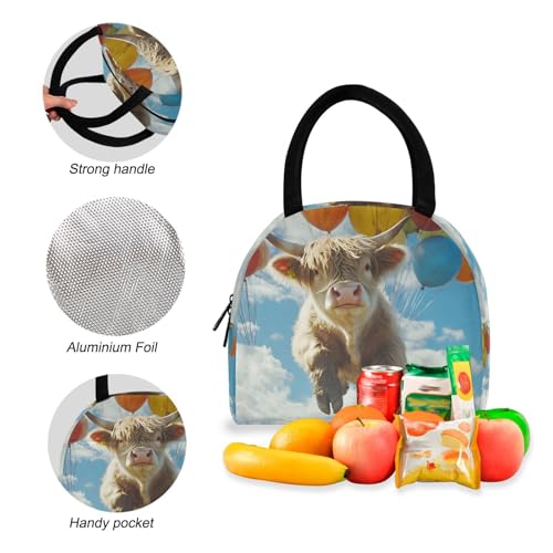 Flying Cow Print Backpack Set with Lunch Bag, Large Capacity Travel Backpacks and Lunch Box Insulated for Commute Hiking Picnic4
