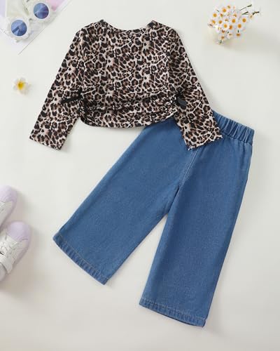 Image of Kucnuzki Toddler Baby Girl Clothes Long sleeve Fall Winter Shirt Tops Baggy Jeans Pants Set Kids Girls Outfits 2 Piece