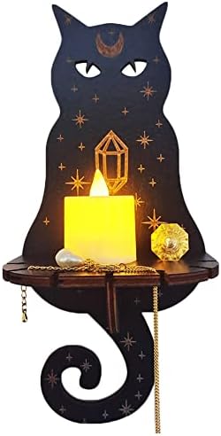 Wall Candle Holder Wooden Sconce Decor, Wall-Mounted Candlestick Crystal Display Shelf Wall Art Decorations for Living Room, Dining Room, Home and Office, Crafts Ornaments Gifts (Cat)
