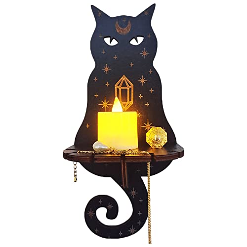 Wall Candle Holder Wooden Sconce Decor, Wall-Mounted Candlestick Crystal Display Shelf Wall Art Decorations For Living Room, Dining Room, Home And Office, Crafts Ornaments Gifts (Cat) #TOP22