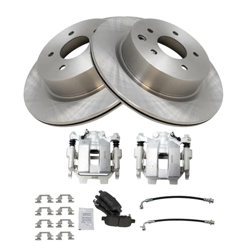 Image of TRQ Rear Brake Pad and Rotor Set Semi Metallic Calipers Compatible with 2011-2012 Infiniti G25 G37 2015 Q40