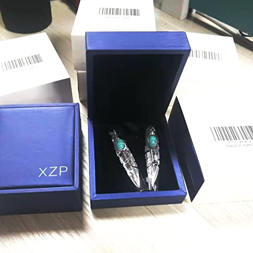 Xzp Women's Created-Turquoise Earrings Bohemian Compressed-Turquoise Jewelry Gifts Pendant Metal Tribal Feather Tibetan Dangle Drop Earrings For Women #TOP5