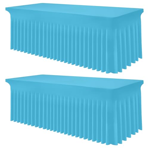 Image of Smiry 2 Pack Spandex Elastic Fitted Table Cloth Skirt for 6FT Table | Stretch Washable Table Cloth, Banquet Table Cover for Wedding, Party, Indoor & Trade Shows, (Blue Mist, 72Lx30Wx30H)