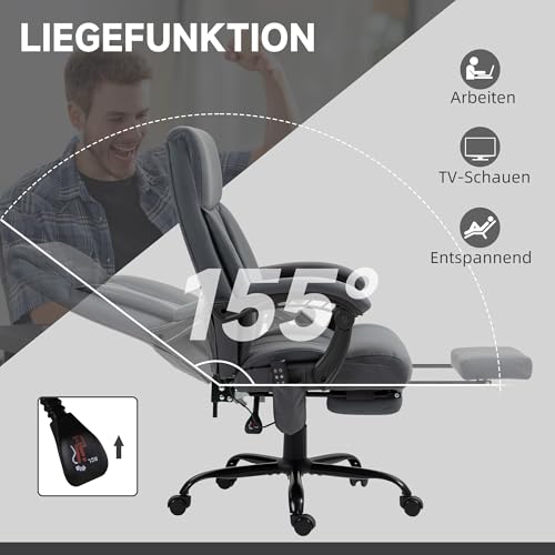 Vinsetto Bürostuhl mit Massagefunktion, Ergonomisch Schreibtischstuhl mit Liegefunktion - 6
