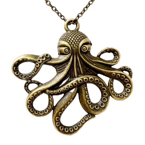 UMBRELLALABORATORY Steampunk Octopus Necklace | Victorian Style Gold Finish Handmade Pirate Accessory