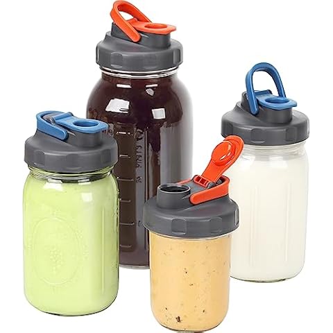 Soligt 4 Pack Mason Jar Lids, Wide Mouth Pour Spout Flip Cap Lids for Ball Brand Mason Jars, Leak Proof Airtight for Drinking Salad Dressing & Food Storing Cover