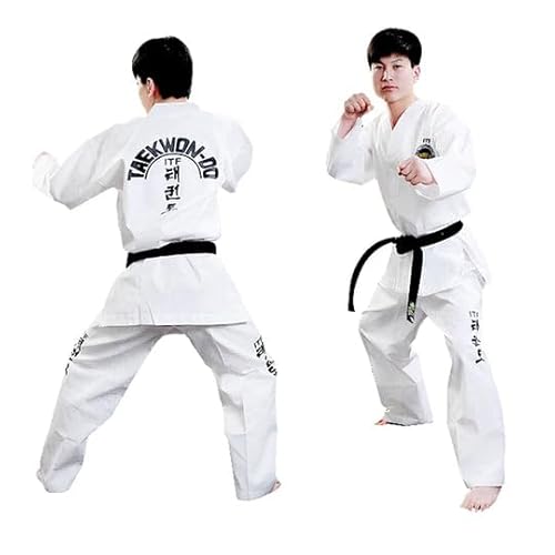 Uniforme de dobok de taekwondo pour étudiant en arts martiaux ITF, blanc, 140 cm