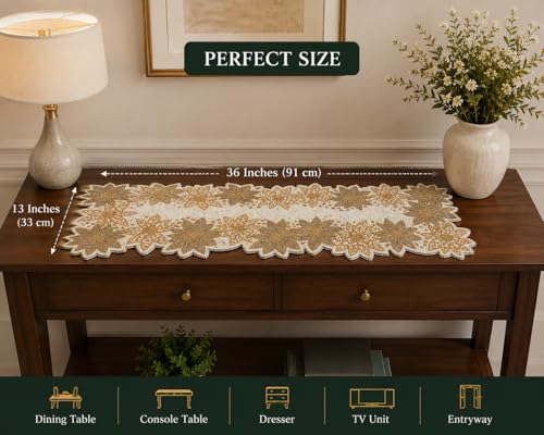 Image of Made for You Beaded Handmade Table Runner 13x36 Inch Yellow Sunflower Design | Decorative Rectangular Table Runner for Dining Table, Center Table, Coffee Table