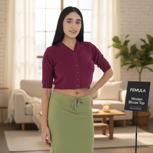 Image of Women Winter Wear V-Neck Half Sleeves Regular Fit Woollen Blouse