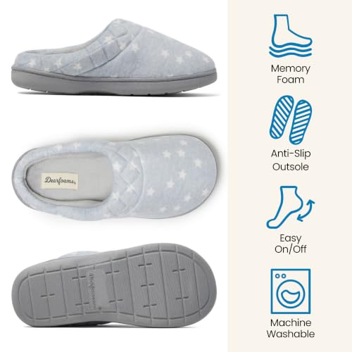 Image of Dearfoams Women's Lightweight Memory Foam Indoor House Slipper Darcy Velour Clog with Wide Widths