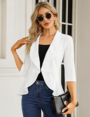 Clearlove Damesblazer, 3/4 mouwen, lang, elegant, blazerjack, effen, slim, ruches, blazer, zakelijk, kantoor, blazer… - Image 5