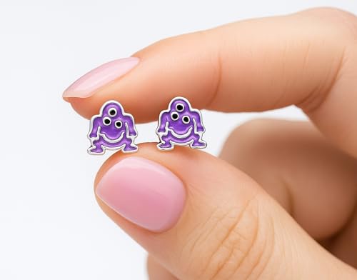 Halloween 925 Sterling Silver Stud Earrings, Dainty Piercing Jewelry (Monster 001)3