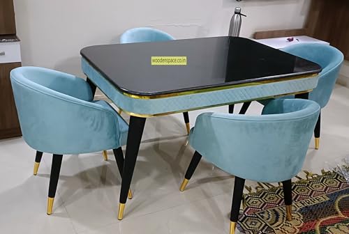 Image of WOODEN SPACE Wooden Dining Table with 4 Chair || Urban Dining Table for Dining Room (Sky Blue)