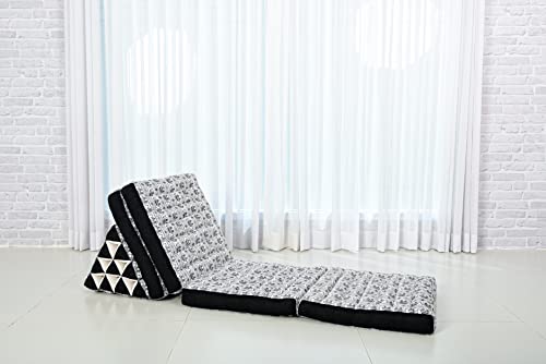 Image of Leewadee 4-Fold Mat with Triangle Cushion - Firm TV Pillow, Foldable Mattress with Cushion Made of Eco-Friendly Kapok, 89 x 20 inches, Black White