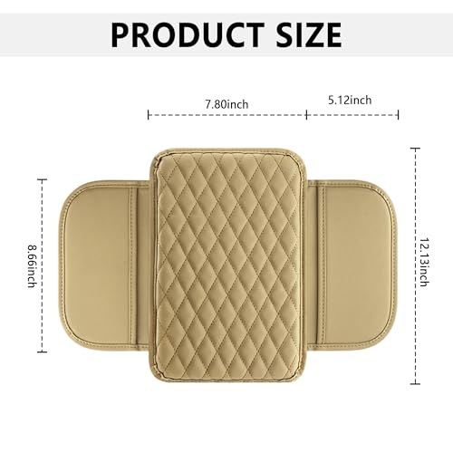 Image of Stacool Upgraded Car Center Console Cover,Microfiber Leather Car Armrest Cover Cushion with 2 Storage Bags,Universal Car Armrest Storage Box (Beige)