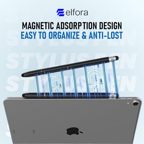Image of Elfora 2 in 1 Tablet Stylus Pen for All Touch Screens Devices | Fine Point Tip | High Sensitivity & Precision Capacitive Pen with Compatible for iOS, Android, and Windows - Black