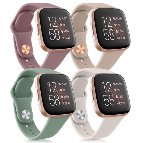 4 Pack Silicone Bands Compatible with Fitbit Versa 2 / Versa/Versa Lite/Versa SE Classic Soft Straps Replacement Sport Wristbands for Women Men (4Pack C)