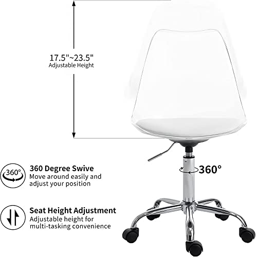 Image of Amazon Brand - Umi Height-Adjustable Modern Revolving Rotary Arm Office Study Desk Chair - Ideal for Spa, Bar, Home - White & Grey Color