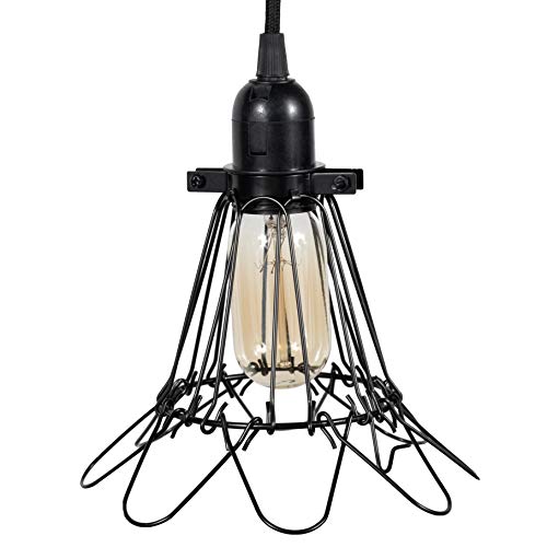 Rustic State Adjustable Metal Wire Hanging Pendant Light Cage, Lamp Shade, Bulb Cover Guard, Lighting Fixture - Industrial Vintage Diy Project For Home Office Bar Restaurant - Set Of 4 - Black #TOP1