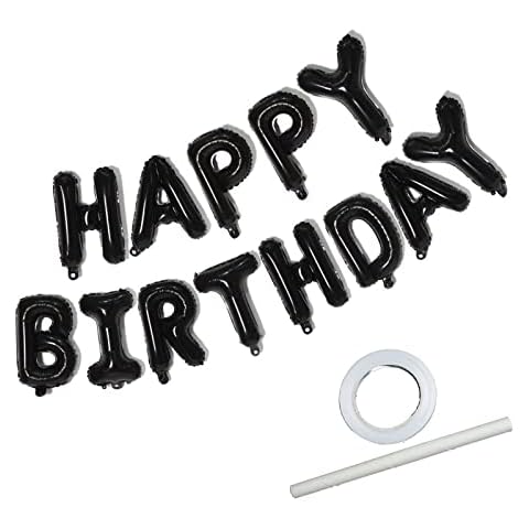 Black Happy Birthday Balloon Banners 16Inch Happy Birthday Banner Foil 3D Letter Balloons for Girls Boys Kids & Adults Birthday Party Decorations Reusable (Black) Cover