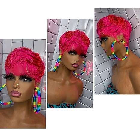 Miniatura 2 de FCHW Pixie corte corto recto peluca hecha para mujeres con flequillo pelo brasileño pelucas de pelo natural