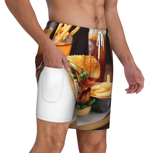 Chicken Leg Burger Drink Men's Soft Double Swim Shorts, Lounge Swiming Shorts Pants Breathable Summer3