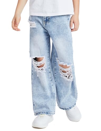 Happy Cherry Boys Girls Casual Baggy Wide Leg Jeans Elastic Waist Straight Pants Loose Denim Trousers3