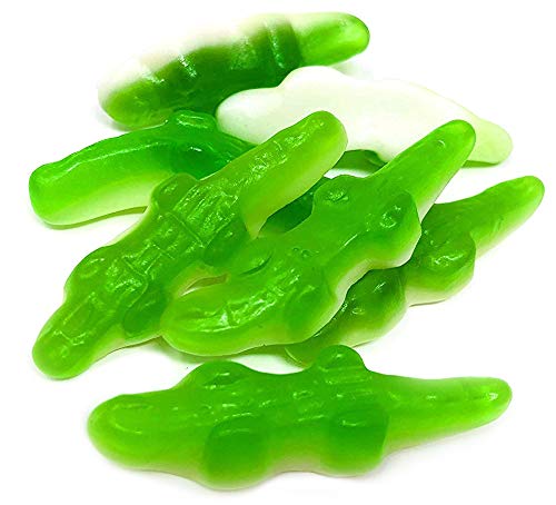 Sweetgourmet Gummy Crocodile Candy - Green And White Layered Alligator, Halal, 1 Pound Bag