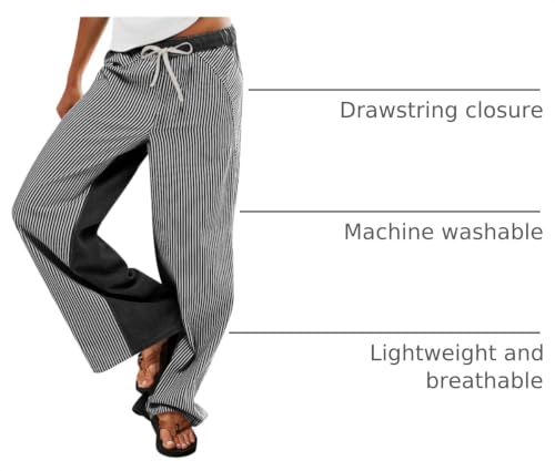 Image of PEIHOT Low Rise Striped Pants for Women Pull On Drawstring Boho Wide Leg Jeans Trendy 2026