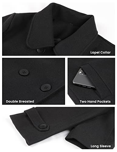 Tanming Women's Winter Double Breasted Coat Black Wool Peacoat Long Sleeve Trench Coat4