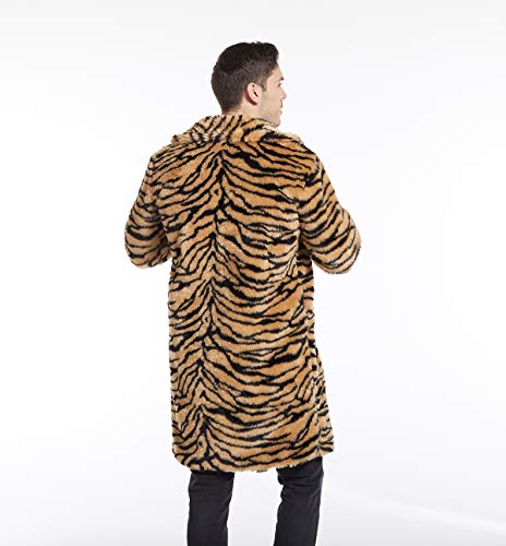 Image of UMREN Mens Warm Leopard Faux Fur Coats Jacket Long Luxury Overwear Parka Cardigans