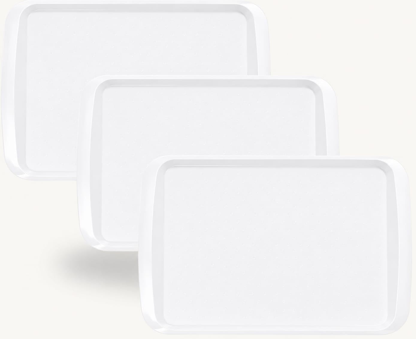 BuzzTrove Serving Trays | Durable Plastic Tea Tray & Dinner Tray | Trays for Eating on Lap, Food Serving & Snacks | Dishwasher Safe, Stackable (White, Pack of 3 (43.3 x 30.5 x 3 cm)) — image 1