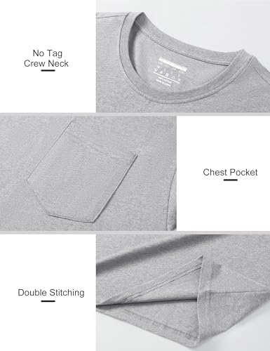 Image of Cotrasen Men's Long Sleeve Tee Shirts Cotton Crew Neck Pocket T Shirts Moisture Wicking Soft Casual Basic Tshirts