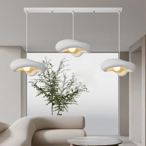 TMKOO 3 Lampadine Lampadario Creativo Wabi Sabi Forma Nuvola E27 Soffitto Bianco Design Irregolare Lampada Sospesa Regolabile Illuminazione Isola Decorazione Moderna(B,4 * 40CM)