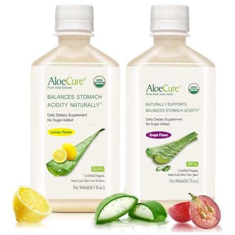 AloeCure Organic Aloe Vera Juice - 2 Bottle Sample Pack - Lemon and Grape Flavor - 2x500ml Cover