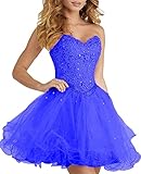 FANGHEIA Women's Homecoming Short Prom Dresses Tulle Sequins Beaded Graduation Dress Puffy Cocktail Gowns for Junior Royal Blue