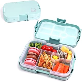 SGAONSN Kids Lunch Box, Bento Box for Kid with 6 Compartments, BPA Free Plastic Picnic Snack Salad Boxes Baby Bento Boxes(Blue)
