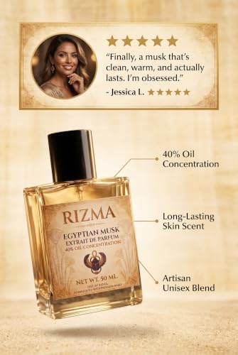 RIZMA Egyptian Musk Extrait De Parfum Spray (50ml) – 40% Oil Concentration Long Lasting Clean Skin Scent Perfume – Artisan Unisex Fragrance with White Amber, Ambroxan & Fresh Linen – Made in USA — view 2