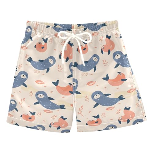 ALAZA Cute Dolphin Fish Leaf Seal Boys Quick Dry Beach Board Shorts Kids Swim Trunks Bathing Suit Swimsuit 5T Multicolor