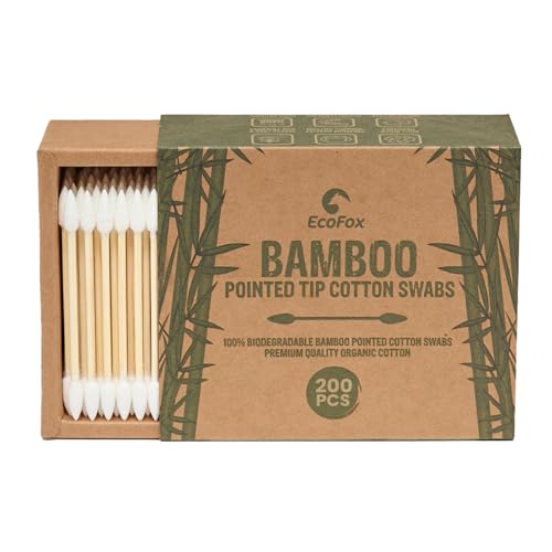 Precision Tip Bamboo Cotton Swabs 200 Count | Eco-Friendly & Pure Cotton Buds | Double Tipped Sticks | 100% Plant-Based & Natural | Perfect for Nails & Makeup Fine Cleaning Arts & Crafts