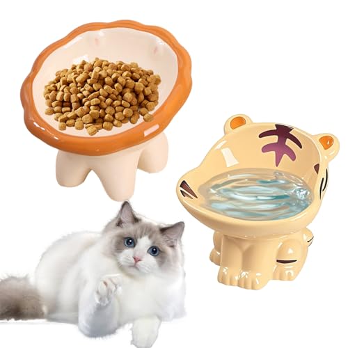 Zuzer 2PCS Ciotole per Gatti Rialzate in Ceramica,15° Inclinate Ciotola per Gatti e Piccoli Animali